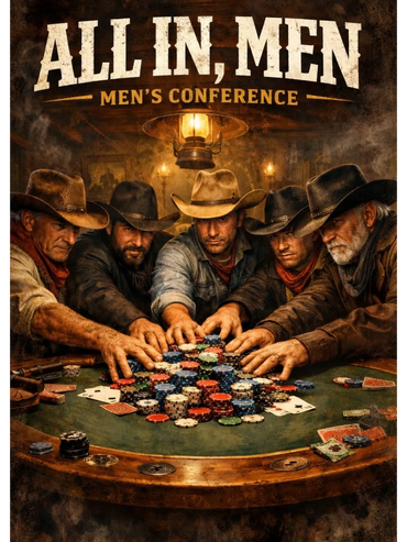 Five men in cowboy hats reaching for poker chips at a table.
