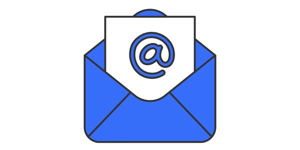 Blue envelope with an email symbol on a white paper inside.
