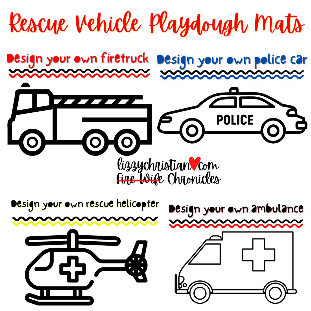 Rescue Vehicle Printable Playdough Mats