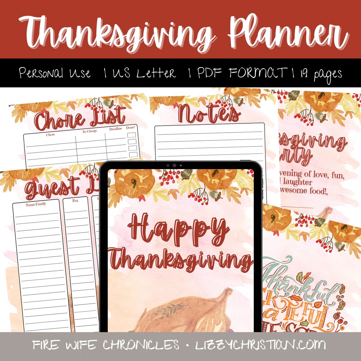 AllInclusive Thanksgiving Planner Printable Set with Printable Quote
