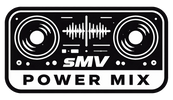 Black and white logo with speakers and sound wave design.