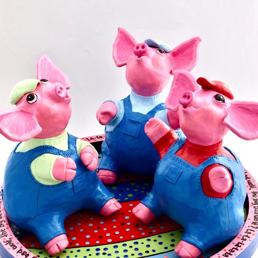 Whose Afraid... 3 little pigs on handpainted turntable.  Available