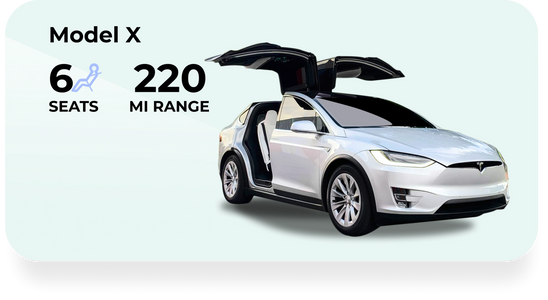Image of Silver Model X with 6 seat configuration and 220 mile range