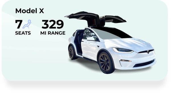 Image of Pearl White Model X with 7 seat configuration and 329 mile range