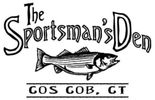 Logo featuring a fish and fishing rod for The Sportsman's Den in Gos Gob, GA.