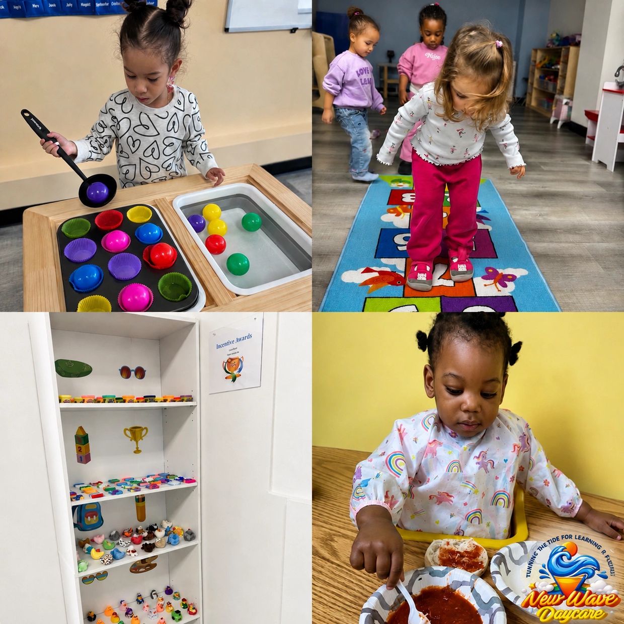 Children engaged in sensory play and preschool learning activities at New Wave Daycare Bayonne NJ