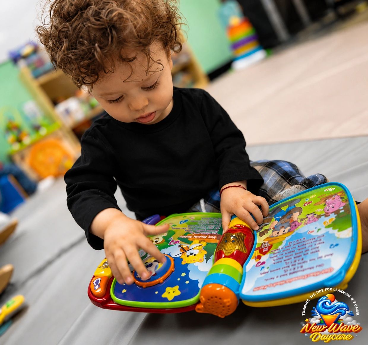Infant engaged in early learning activity at New Wave Daycare in Bayonne NJ