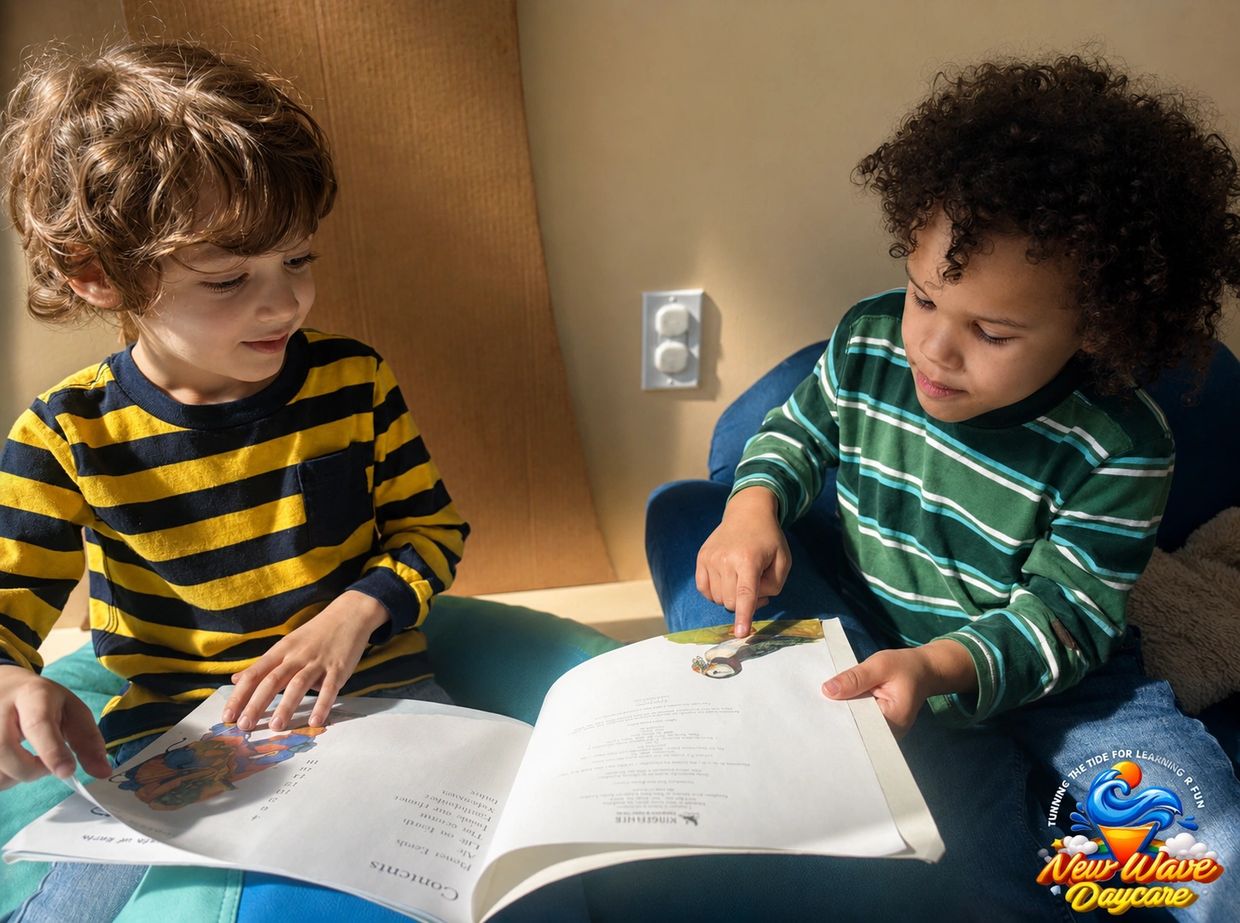 Preschool reading activity at New Wave Daycare in Bayonne NJ using HighScope curriculum