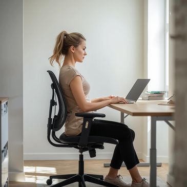 Woman using ergonomic principles in her workspace