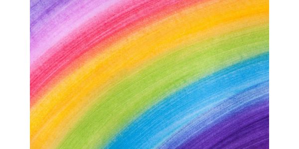 Abstract rainbow-colored curved stripes.