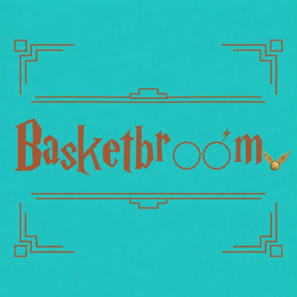 A stylized text logo 'Basketbr00m' with Harry Potter glasses and lightning bolt.