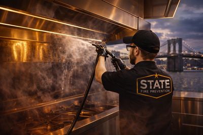 kitchen hood cleaning service in Brooklyn NYC with FDNY certified technician performing cleaning