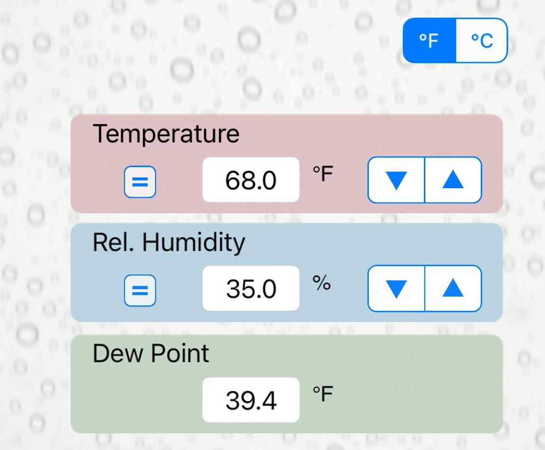 Screenshot of an online dew-point calculator