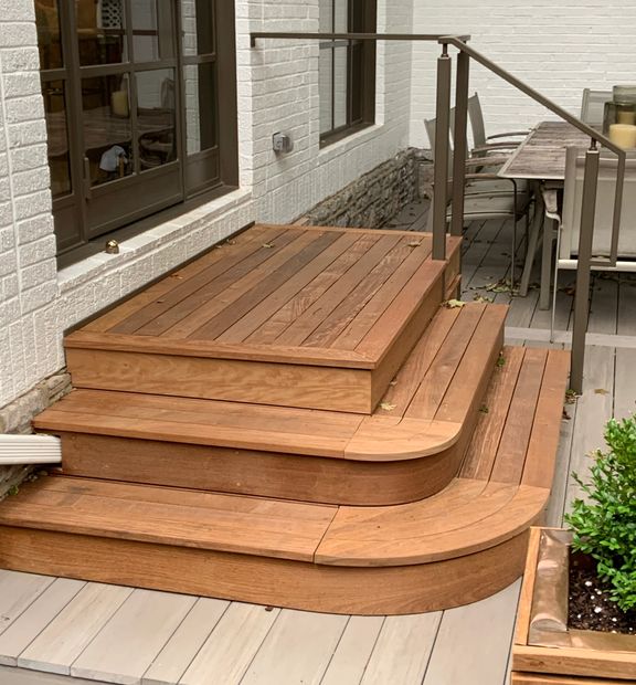 Deck built with Ipe hardwood ( Brazilian Walnut ) and Timbertech composite decking material