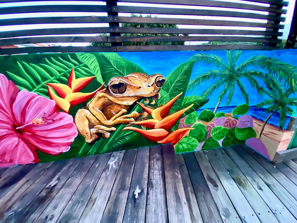 "Coqui Paradise", 2024
by Jaime Díaz 
Acrylic-latex water based on concrete
125 sq ft