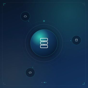 Central database icon with cloud, code, and server symbols.