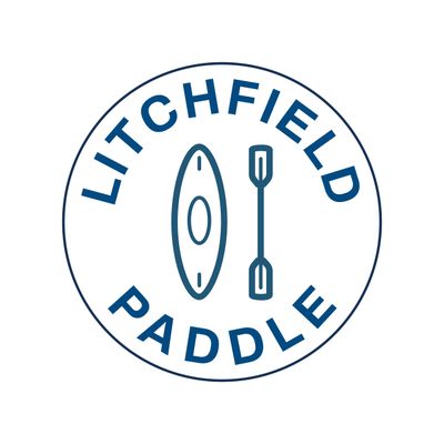 Logo with kayak and paddle, text 'Litchfield Paddle' in circle.