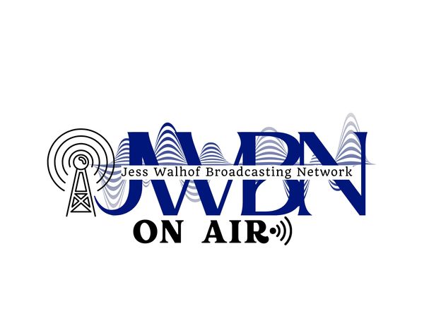 Logo for Jess Walhof Broadcasting Network with radio waves and 'ON AIR' text.