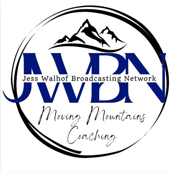 Logo of Jess Walhof Broadcasting Network featuring mountains and coaching theme.