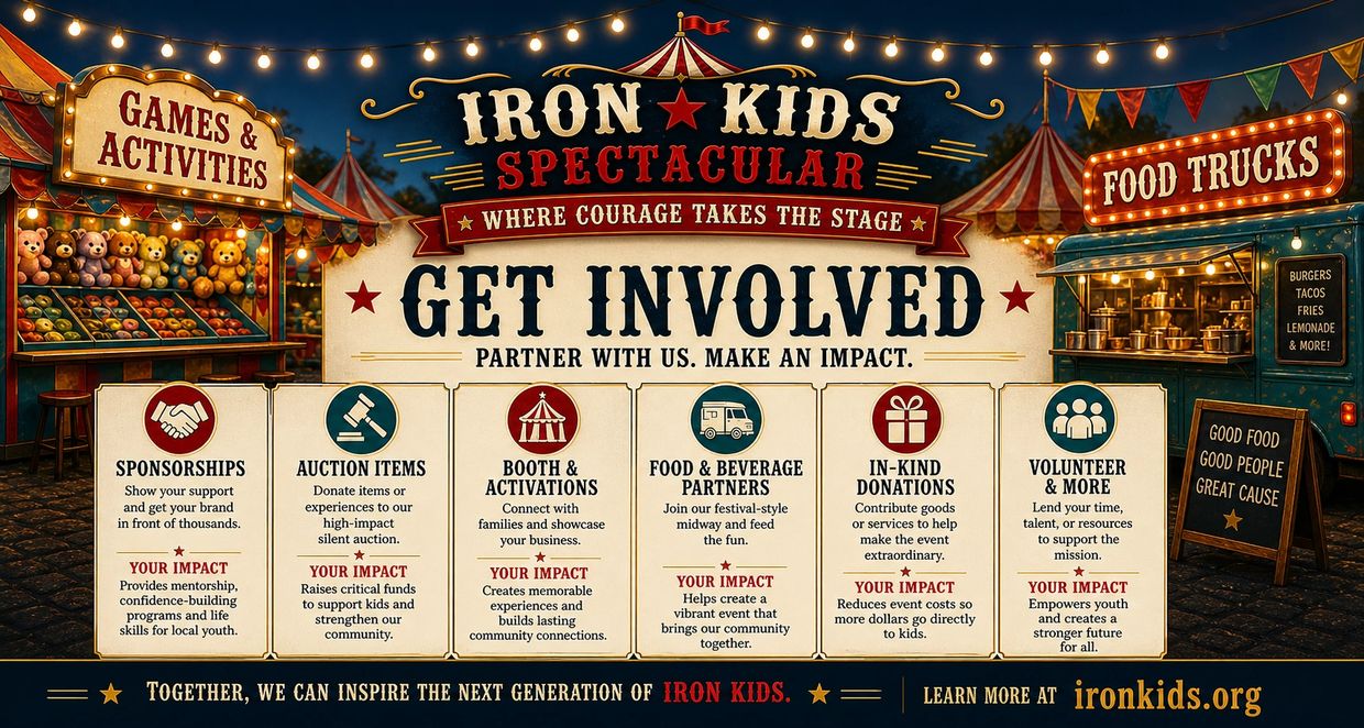 Iron Kids Spectacular carnival event promoting community involvement and support for youth.