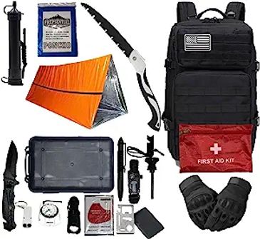 PREPSENTIAL Emergency Survival 45L Tactical Backpack Tool Kit Bugout Bag Assault Pack Ready to Go fo