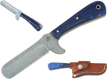 Knives Ranch Small Bull Cutter / Castrator with Finger Guard - Blue Stained Cattle Bone Handle - Hea