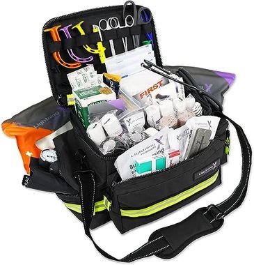 Lightning X Mid-Sized First Responder EMT Bag | LXMB25 | Fully Stocked w/ 240+ First Aid, EMS & Trau