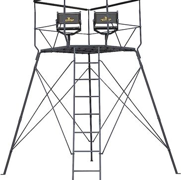  Rivers Edge RE400 Outpost Tower 2-Man Treestand, Teartuff Mesh Seats, Crater Core Curtain, Adjustab