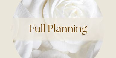 Elegant full planning label with white roses background.