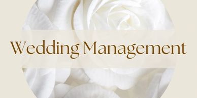 Elegant wedding management logo with white roses.