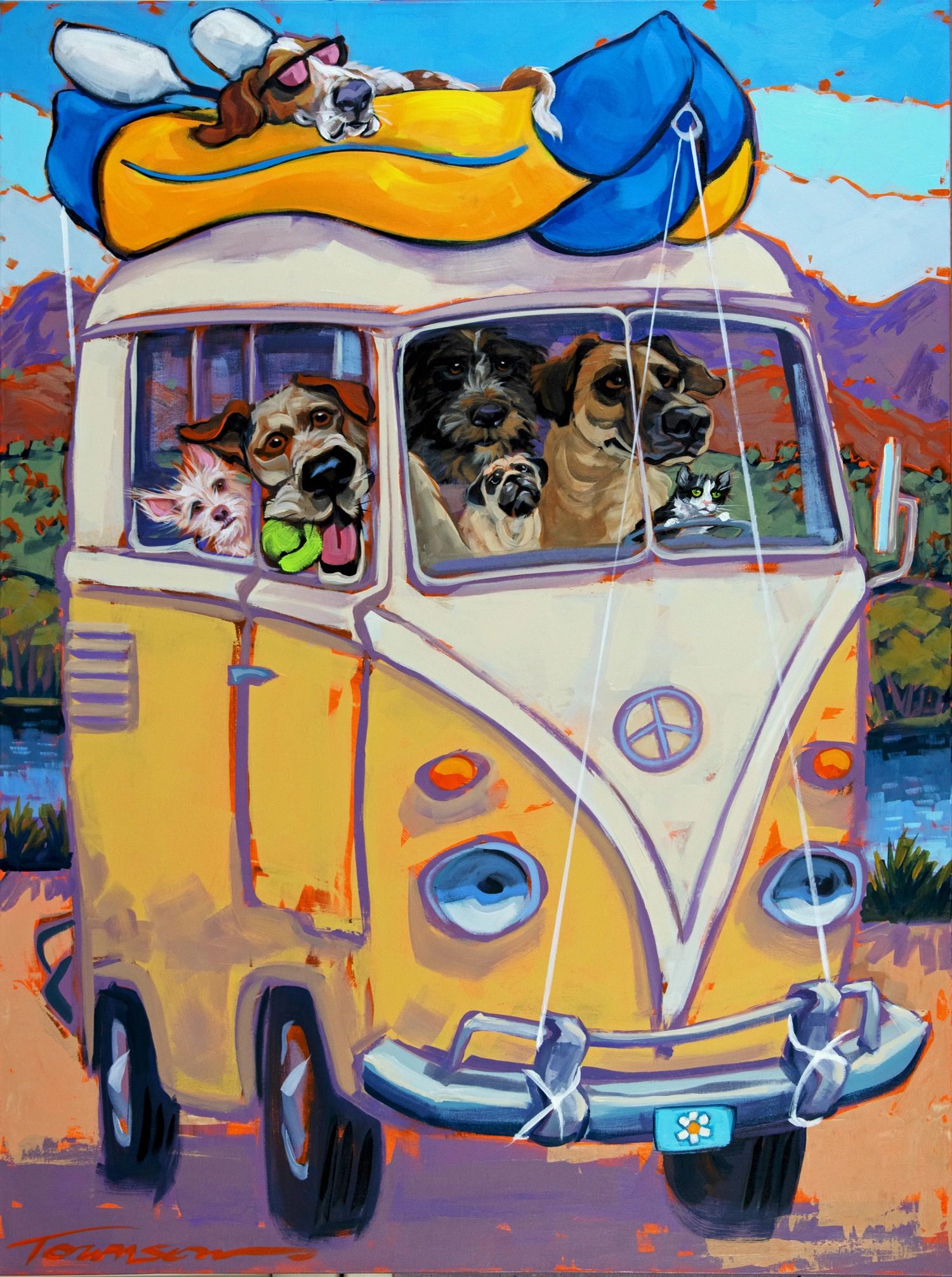 絵画 The dog bus Amazon.com: 'Dogs Driving Retro Van'| Canvas Art