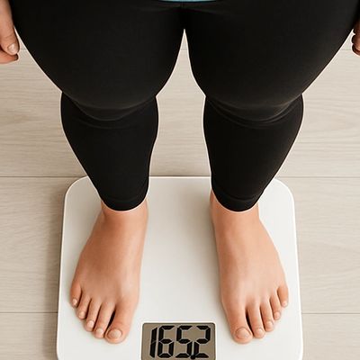 person checking her wait at the scale