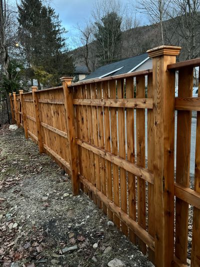 cedar fence, space picket cedar fencing. 