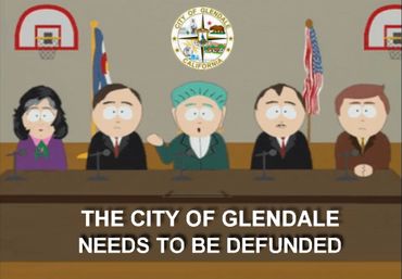 Cartoon officials discuss defunding Glendale city.