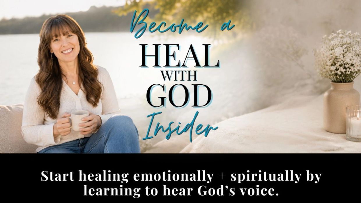 Woman holding a mug with text about emotional and spiritual healing.