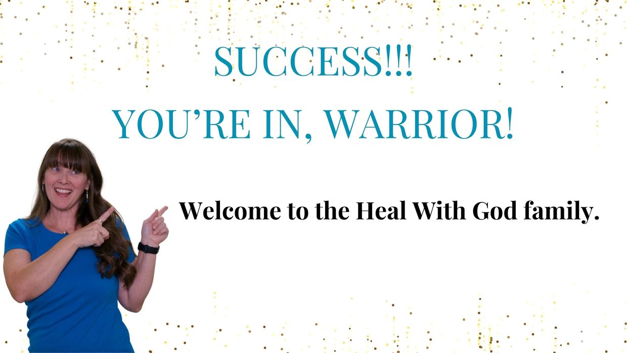 Woman celebrating success and welcoming to Heal With God family.