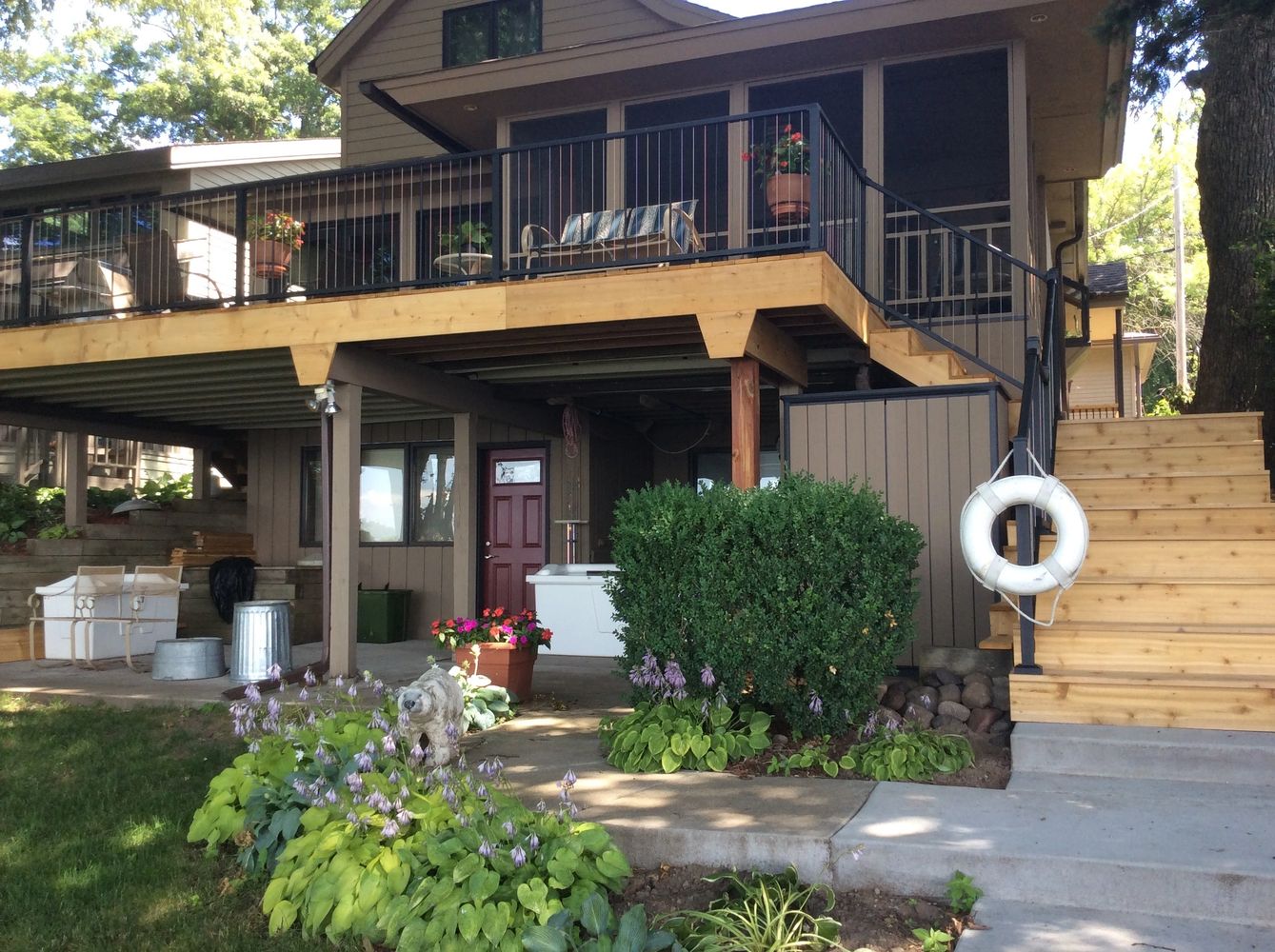 New cedar decking and metal cable railing. Turned out beautiful!