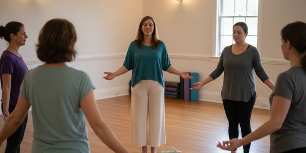 A group of women practicing meditation in a serene room.