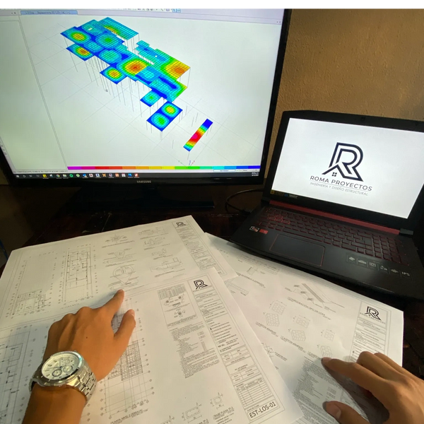 Planos estructurales con detalles técnicos de construcción, y modelo matemático del proyecto.