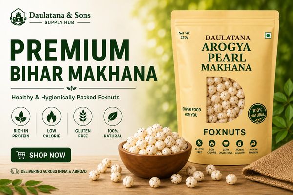 Premium Bihar Makhana foxnuts in natural packaging with health benefits.