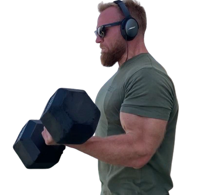 Josh Phelan curling 80lbs dumbbells.
