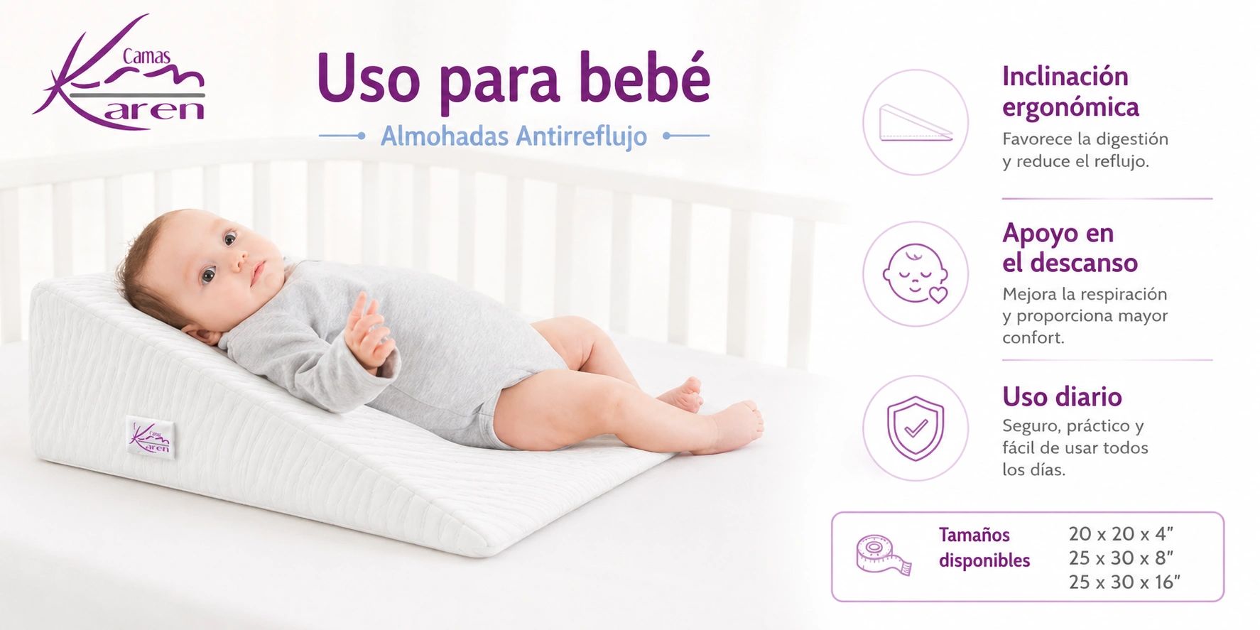 Almohada antirreflujo ergonómica para bebés, favorece la digestión y el descanso.