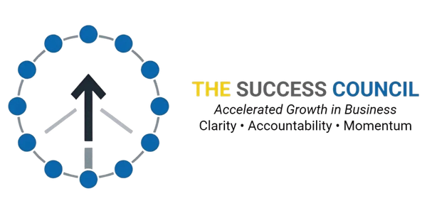 Logo of The Success Council with a clock and business growth theme.