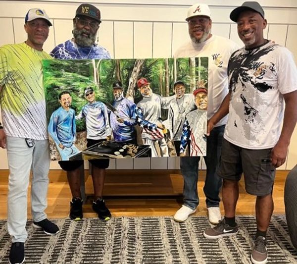 Gallery Wrapped Canvas
6 people (Group photo at cookout)
Size: 30" x 48"
Medium: Acrylic
