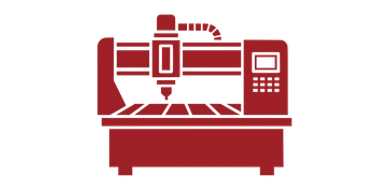 Red, filled-in icon of a CNC machine.