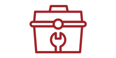 Red outlined icon of a toolbox with a wrench shape on the outside.