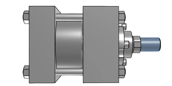 3D CAD Model of a low pressure hydraulic cylinder.