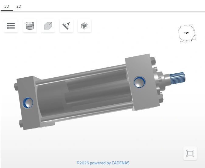 3D CAD model of a low pressure hydraulic cylinder from our 3D Cylinder Configurator.