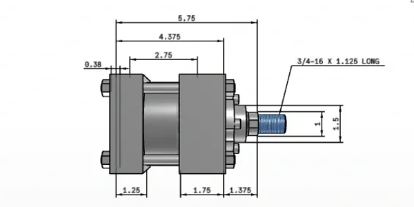 3D cylinder configurator with CAD model that includes dimensions and featured tools.