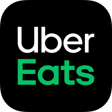 Uber Eats logo with white and green text on black background.
